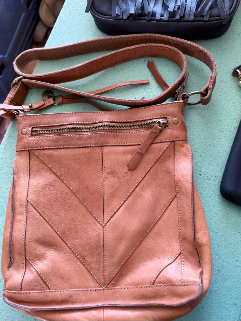 Lucky Brand Leather Crossbody in Cognac Brown